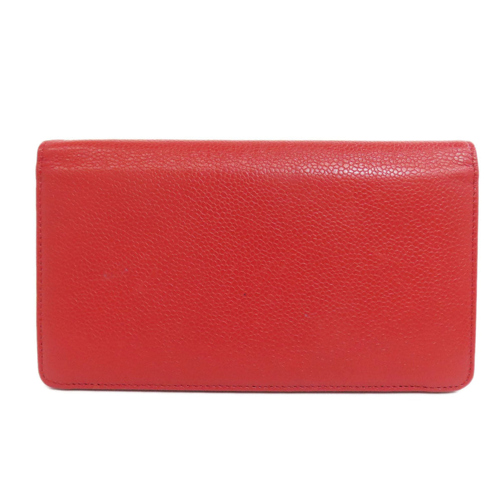 CHANEL Long Wallet Purse Caviar skin Red COCO Mark Women Used Authentic