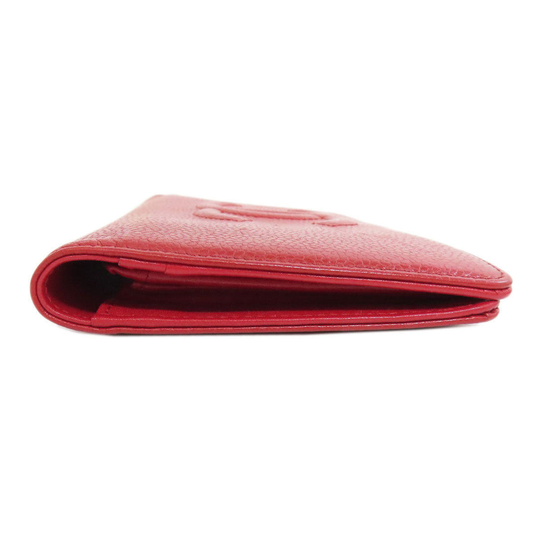 CHANEL Long Wallet Purse Caviar skin Red COCO Mark Women Used Authentic