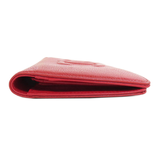 CHANEL Long Wallet Purse Caviar skin Red COCO Mark Women Used Authentic