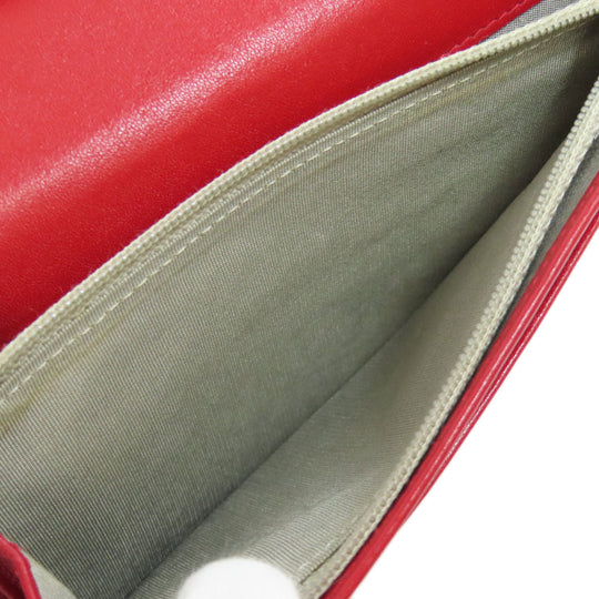 CHANEL Long Wallet Purse Caviar skin Red COCO Mark Women Used Authentic