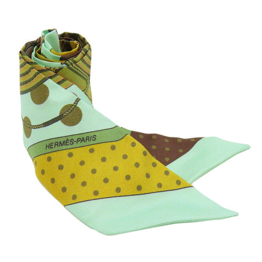 HERMES scarf silk green Twilly Women Used Authentic