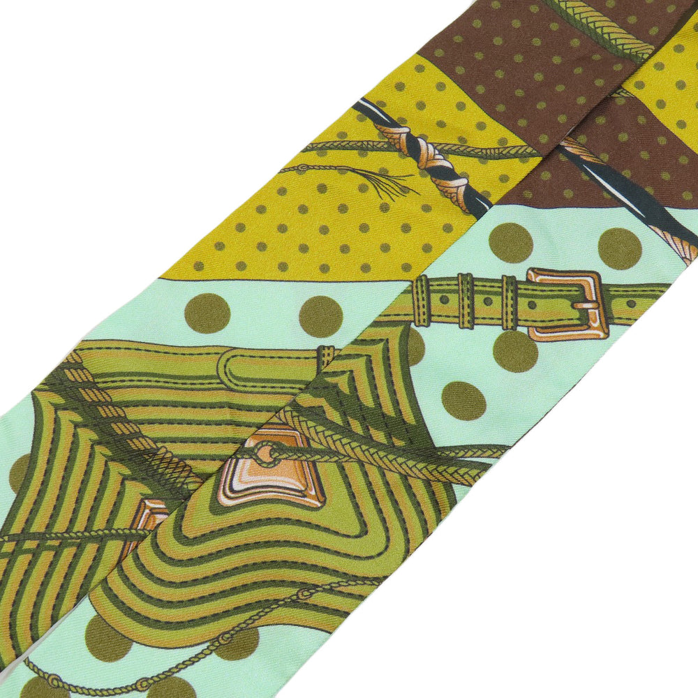 HERMES scarf silk green Twilly Women Used Authentic