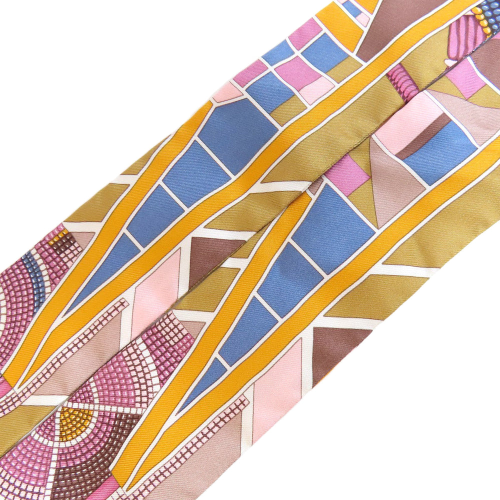 HERMES scarf silk Brown Twilly Women Used Authentic