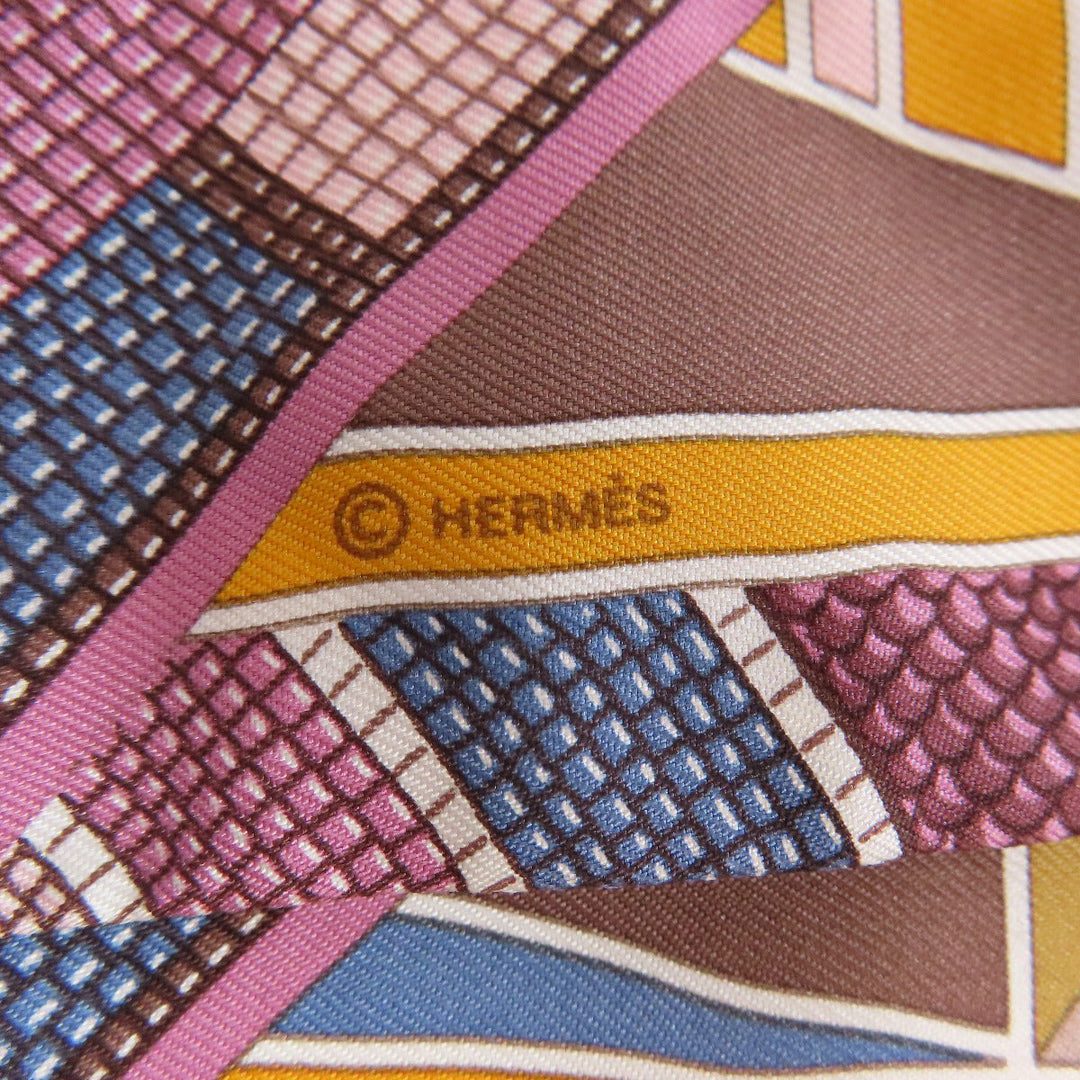 HERMES scarf silk Brown Twilly Women Used Authentic