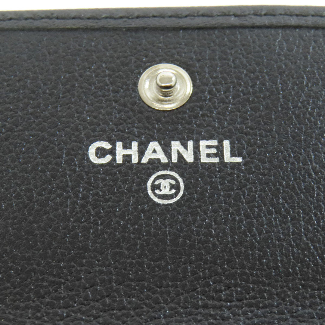 CHANEL Long Wallet Purse Calfskin black Camellia COCO Mark