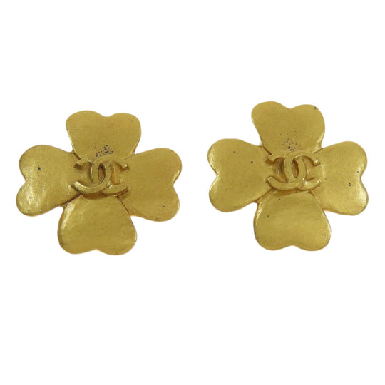 CHANEL Earring metallic gold COCO Mark Clover Women Used Authentic