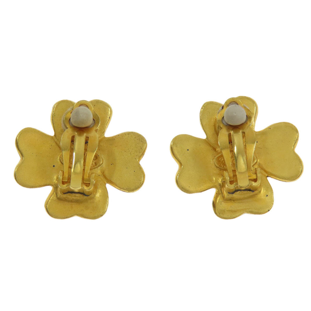 CHANEL Earring metallic gold COCO Mark Clover Women Used Authentic