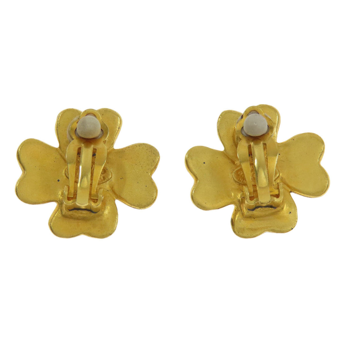 CHANEL Earring metallic gold COCO Mark Clover Women Used Authentic