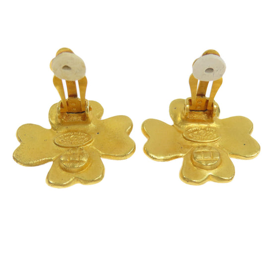 CHANEL Earring metallic gold COCO Mark Clover Women Used Authentic