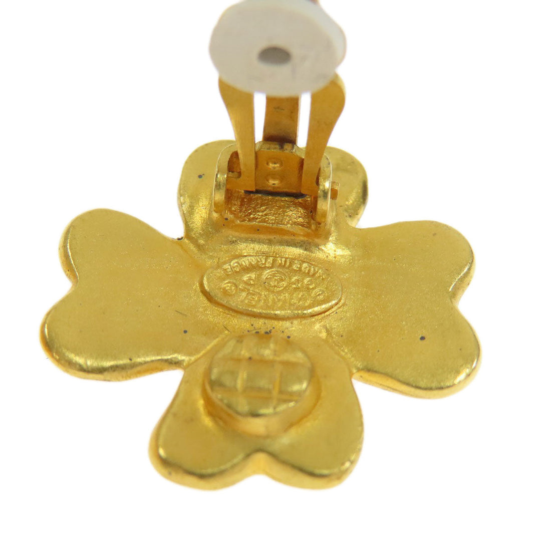 CHANEL Earring metallic gold COCO Mark Clover Women Used Authentic