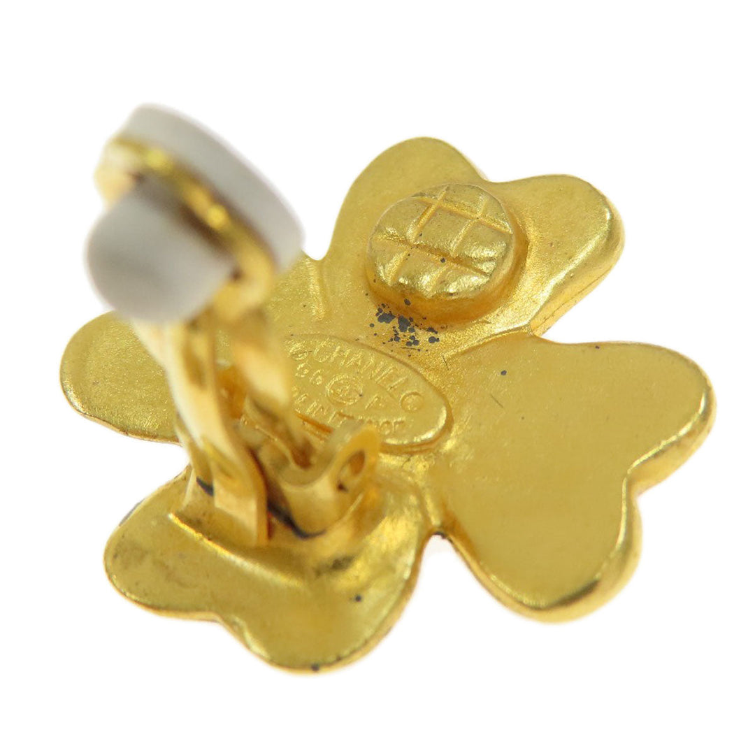 CHANEL Earring metallic gold COCO Mark Clover Women Used Authentic