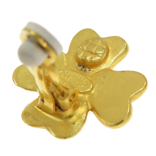 CHANEL Earring metallic gold COCO Mark Clover Women Used Authentic