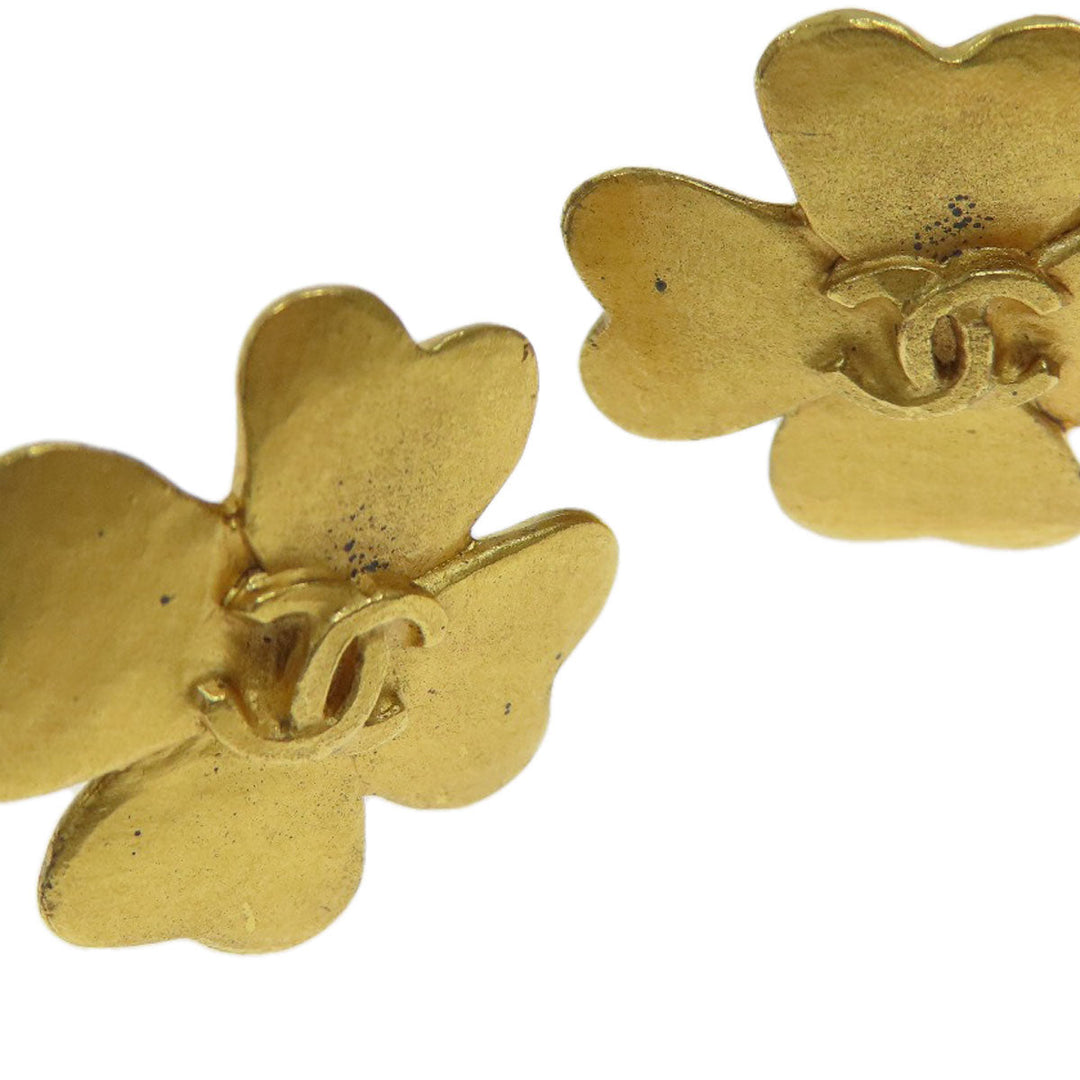 CHANEL Earring metallic gold COCO Mark Clover Women Used Authentic