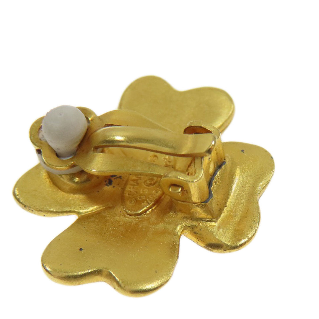 CHANEL Earring metallic gold COCO Mark Clover Women Used Authentic