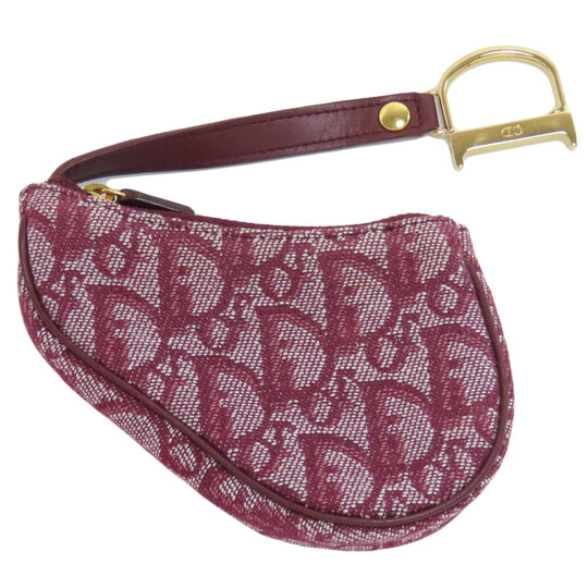 Christian Dior Coin case canvas Red Saddle Trotter Pattern Women Used Authentic