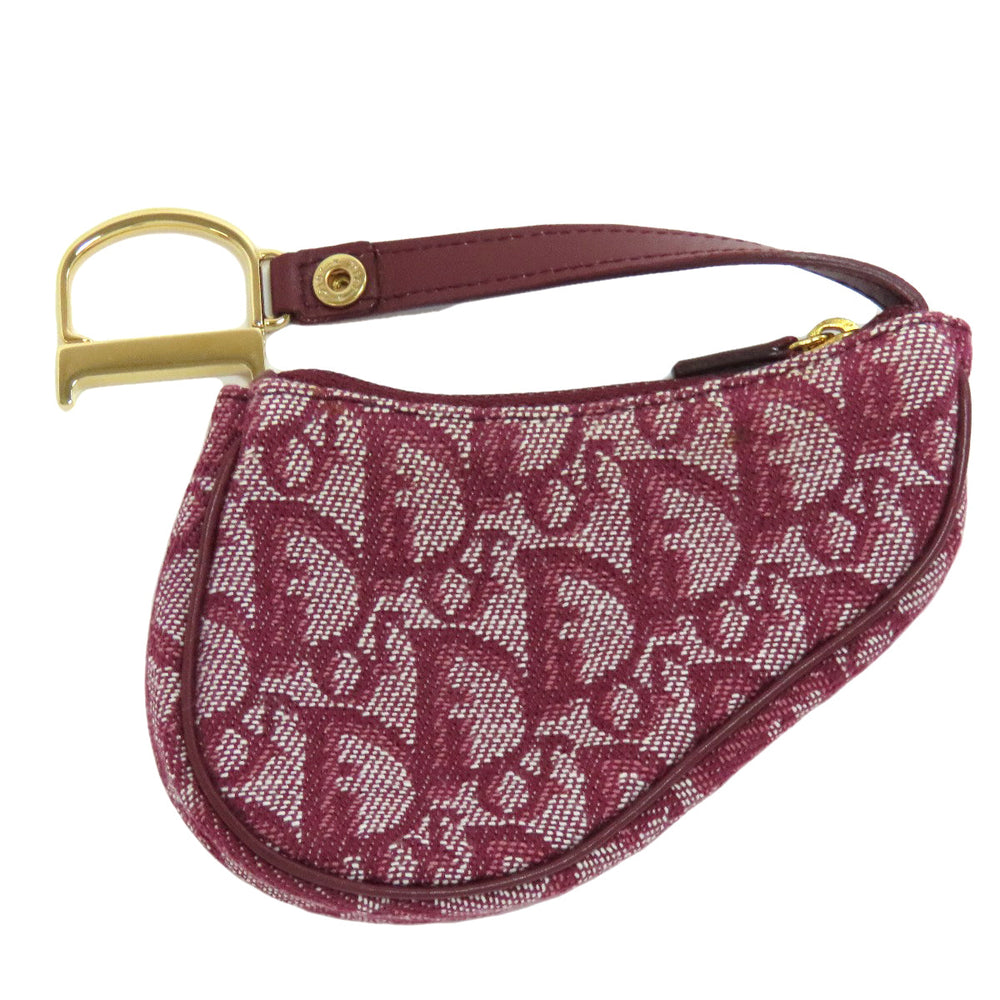 Christian Dior Coin case canvas Red Saddle Trotter Pattern Women Used Authentic