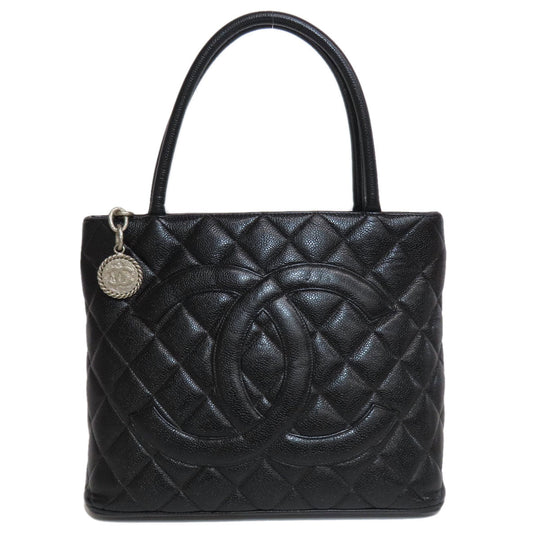 CHANEL Tote Bag Caviar skin black Replica Tote SilverMetal Women Used Authentic
