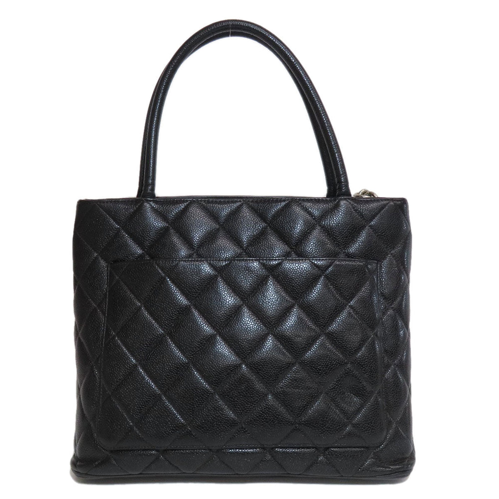 CHANEL Tote Bag Caviar skin black Replica Tote SilverMetal Women Used Authentic