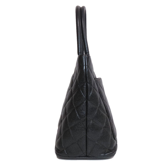 CHANEL Tote Bag Caviar skin black Replica Tote SilverMetal Women Used Authentic