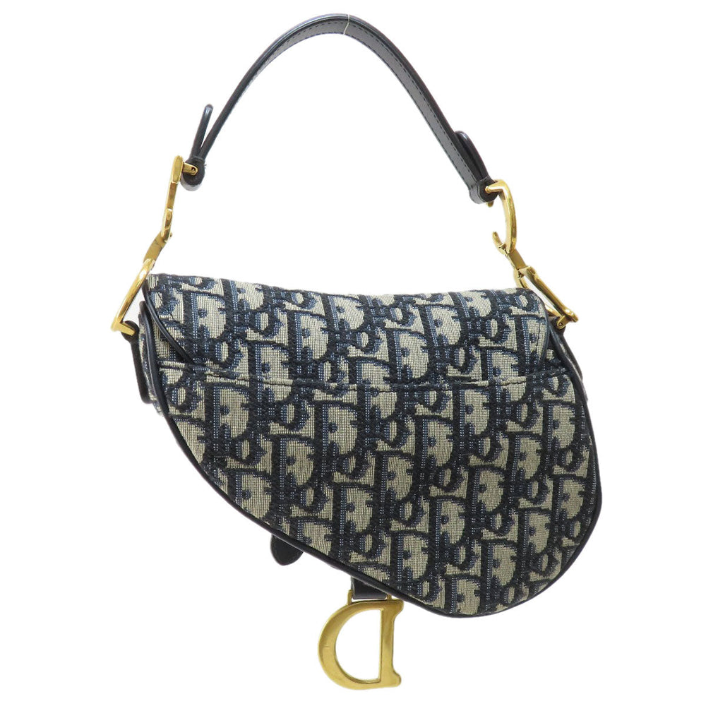 Christian Dior Handbag canvas Navy Mini Saddle Trotter Pattern Women Used Authentic
