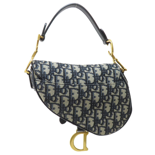 Christian Dior Handbag canvas Navy Mini Saddle Trotter Pattern Women Used Authentic