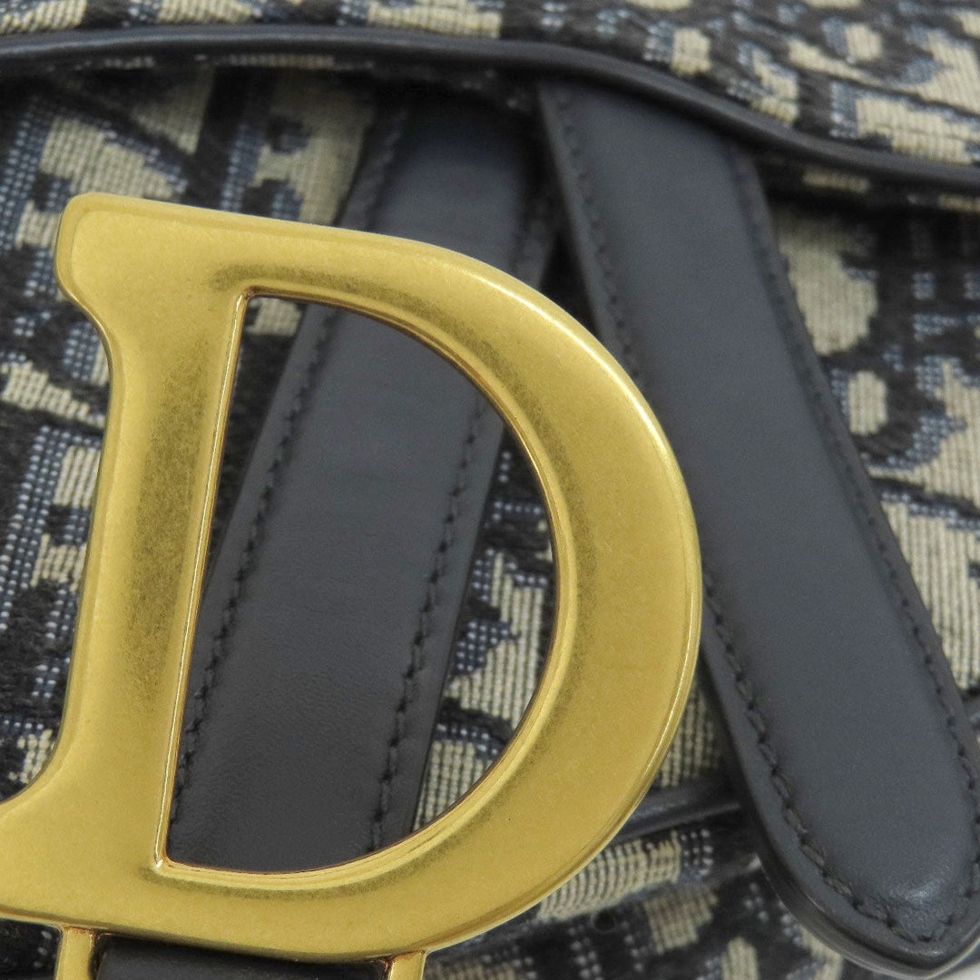 Christian Dior Handbag canvas Navy Mini Saddle Trotter Pattern Women Used Authentic