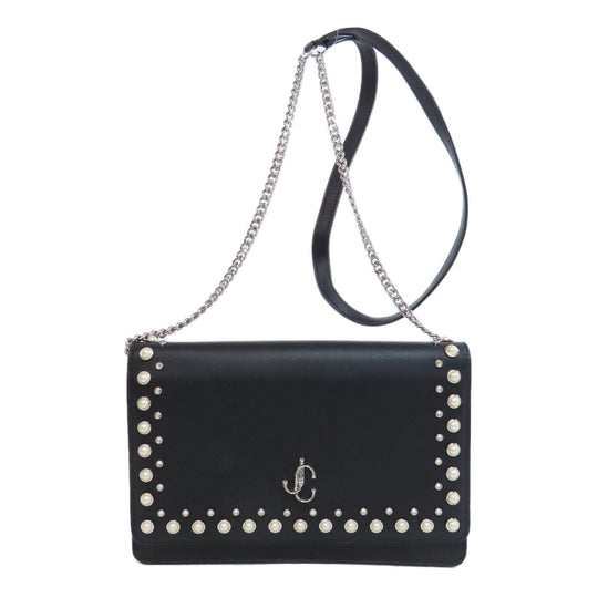 JIMMY CHOO Long Wallet Purse leather black studded chain wallet