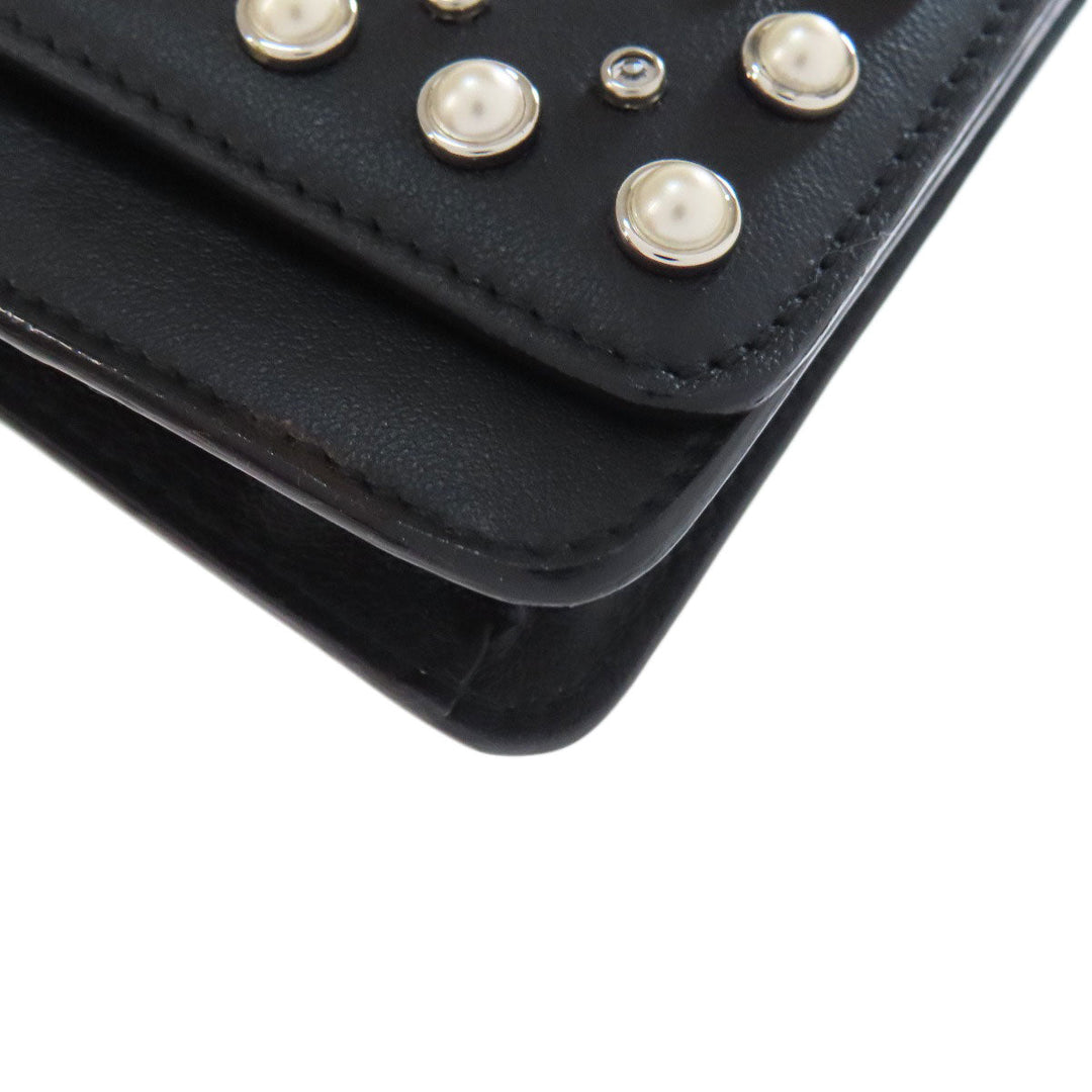 JIMMY CHOO Long Wallet Purse leather black studded chain wallet