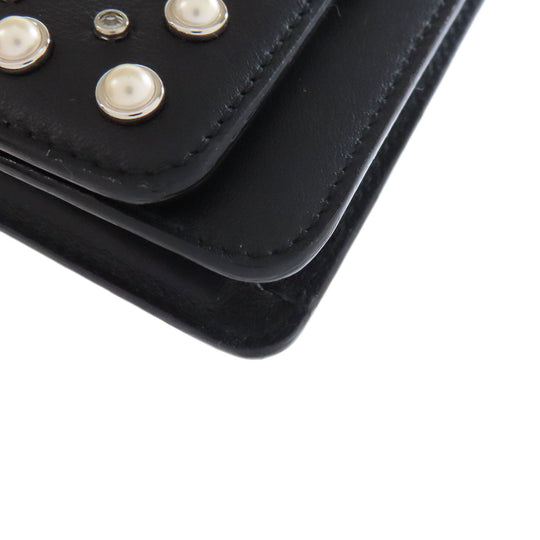 JIMMY CHOO Long Wallet Purse leather black studded chain wallet