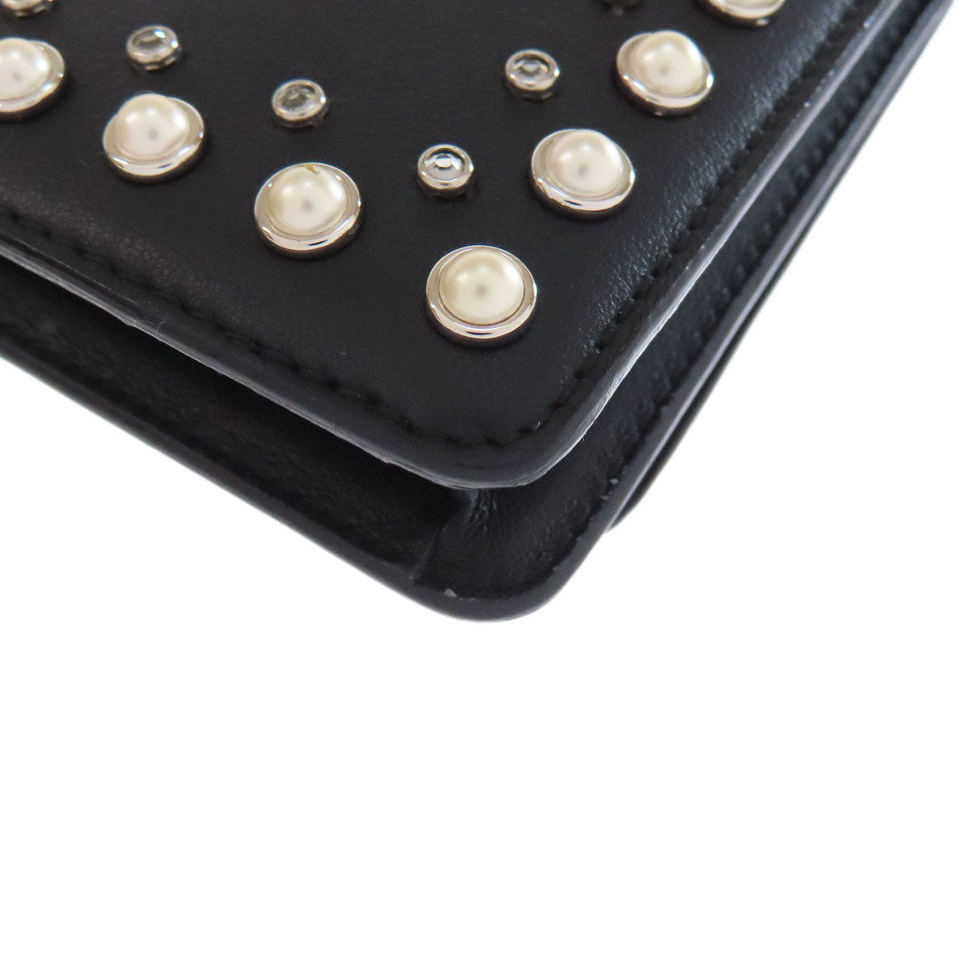 JIMMY CHOO Long Wallet Purse leather black studded chain wallet