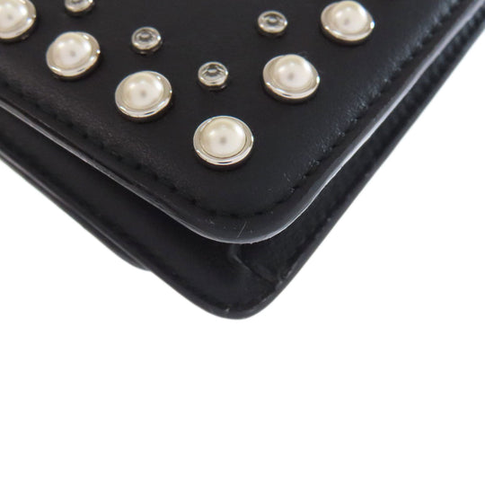 JIMMY CHOO Long Wallet Purse leather black studded chain wallet