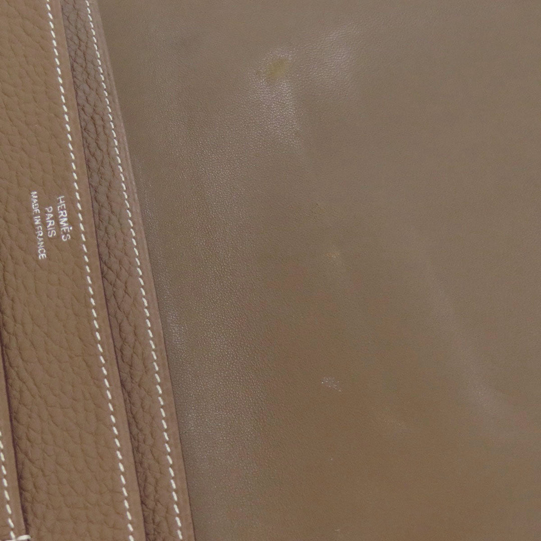 HERMES Long Wallet Purse Togo beige Dogon GM Etop Silver Metal Women Used Authentic