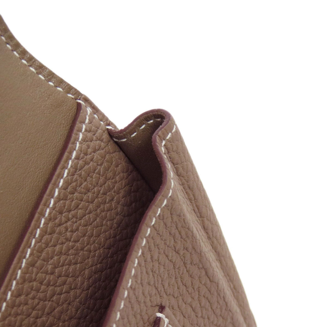 HERMES Long Wallet Purse Togo beige Dogon GM Etop Silver Metal Women Used Authentic