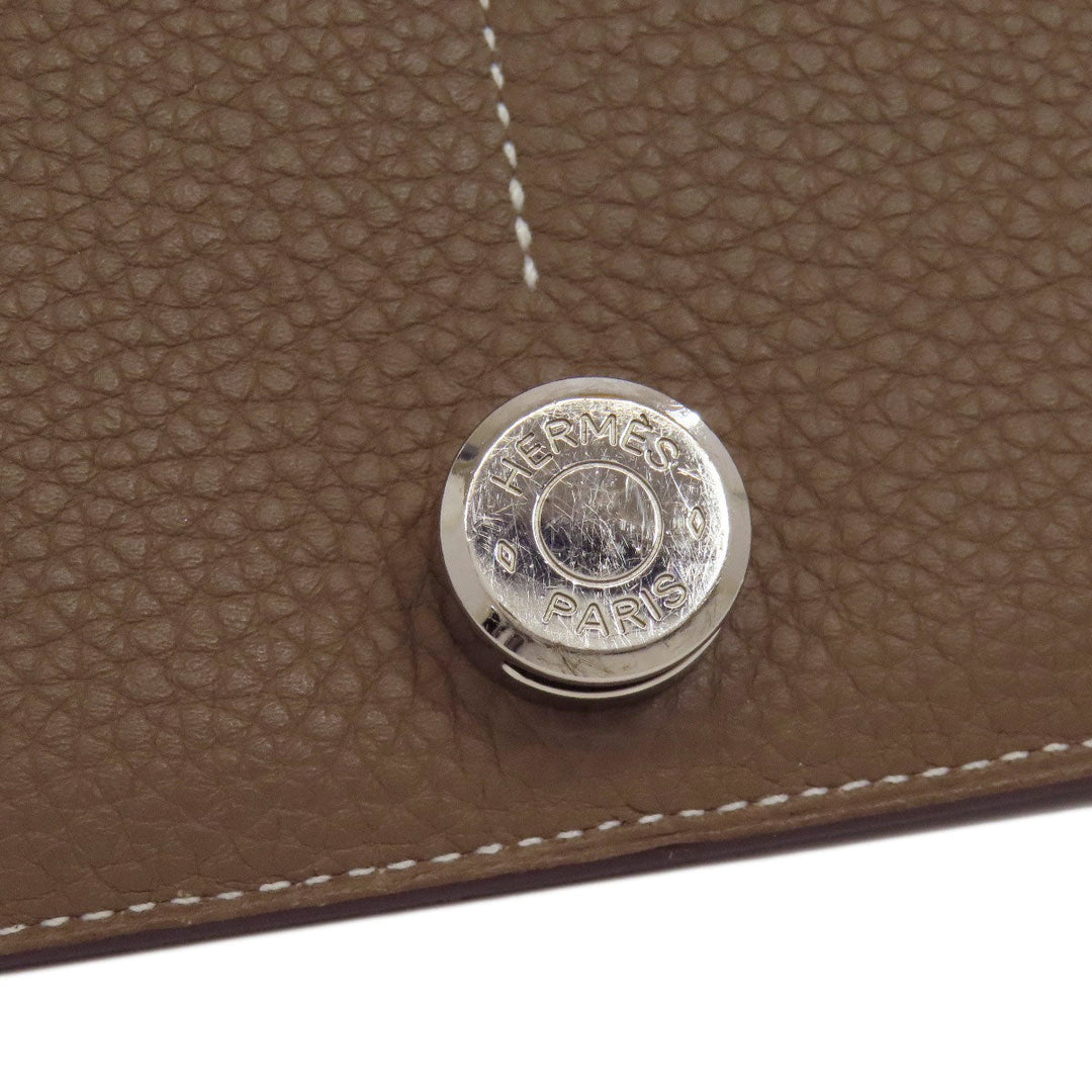 HERMES Long Wallet Purse Togo beige Dogon GM Etop Silver Metal Women Used Authentic