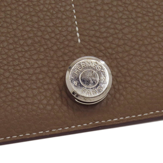 HERMES Long Wallet Purse Togo beige Dogon GM Etop Silver Metal Women Used Authentic