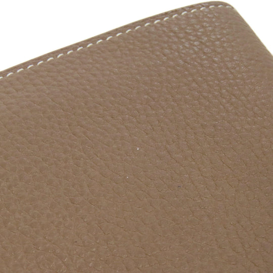 HERMES Long Wallet Purse Togo beige Dogon GM Etop Silver Metal Women Used Authentic