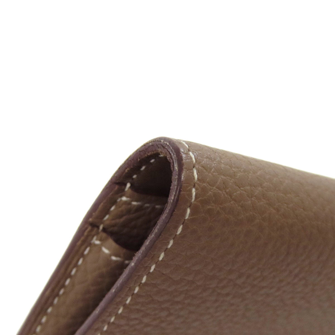 HERMES Long Wallet Purse Togo beige Dogon GM Etop Silver Metal Women Used Authentic