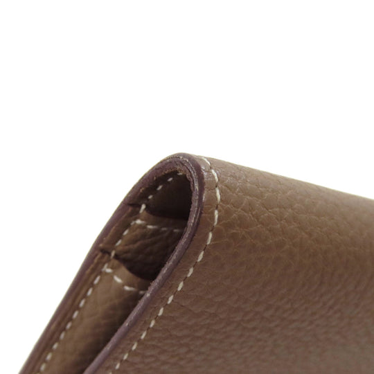 HERMES Long Wallet Purse Togo beige Dogon GM Etop Silver Metal Women Used Authentic