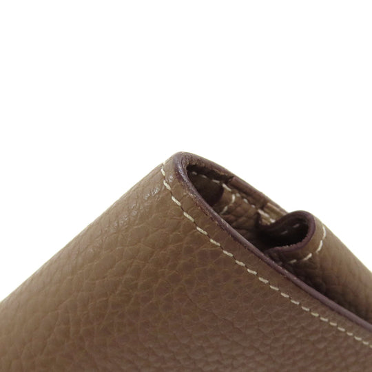 HERMES Long Wallet Purse Togo beige Dogon GM Etop Silver Metal Women Used Authentic