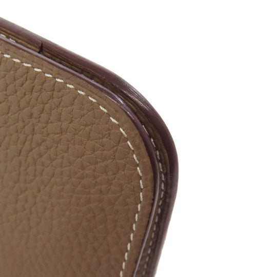 HERMES Long Wallet Purse Togo beige Dogon GM Etop Silver Metal Women Used Authentic