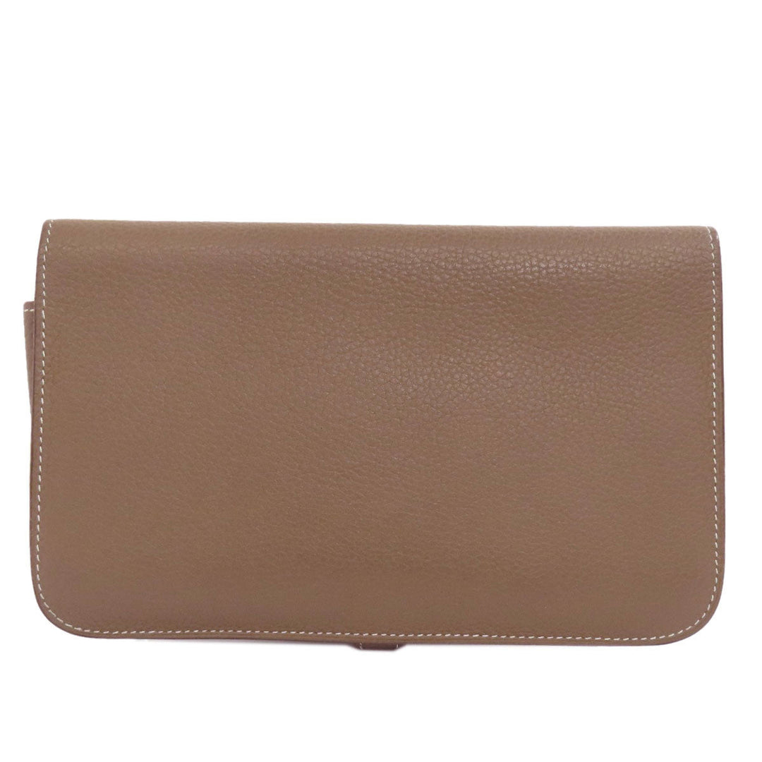 HERMES Long Wallet Purse Togo beige Dogon GM Etop Silver Metal Women Used Authentic