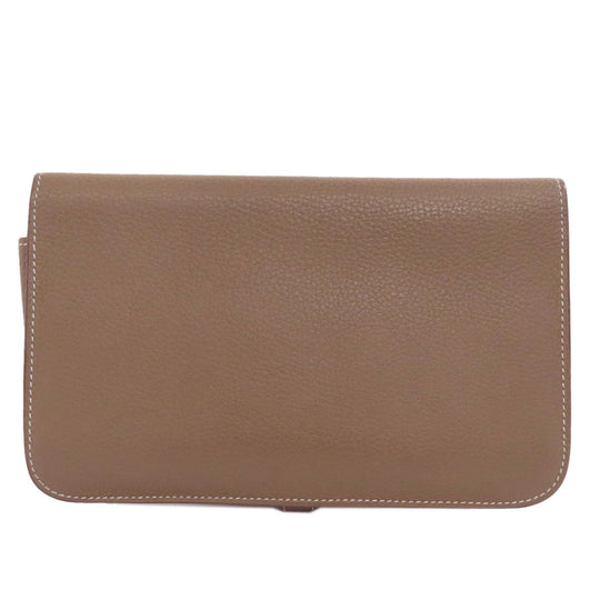 HERMES Long Wallet Purse Togo beige Dogon GM Etop Silver Metal Women Used Authentic