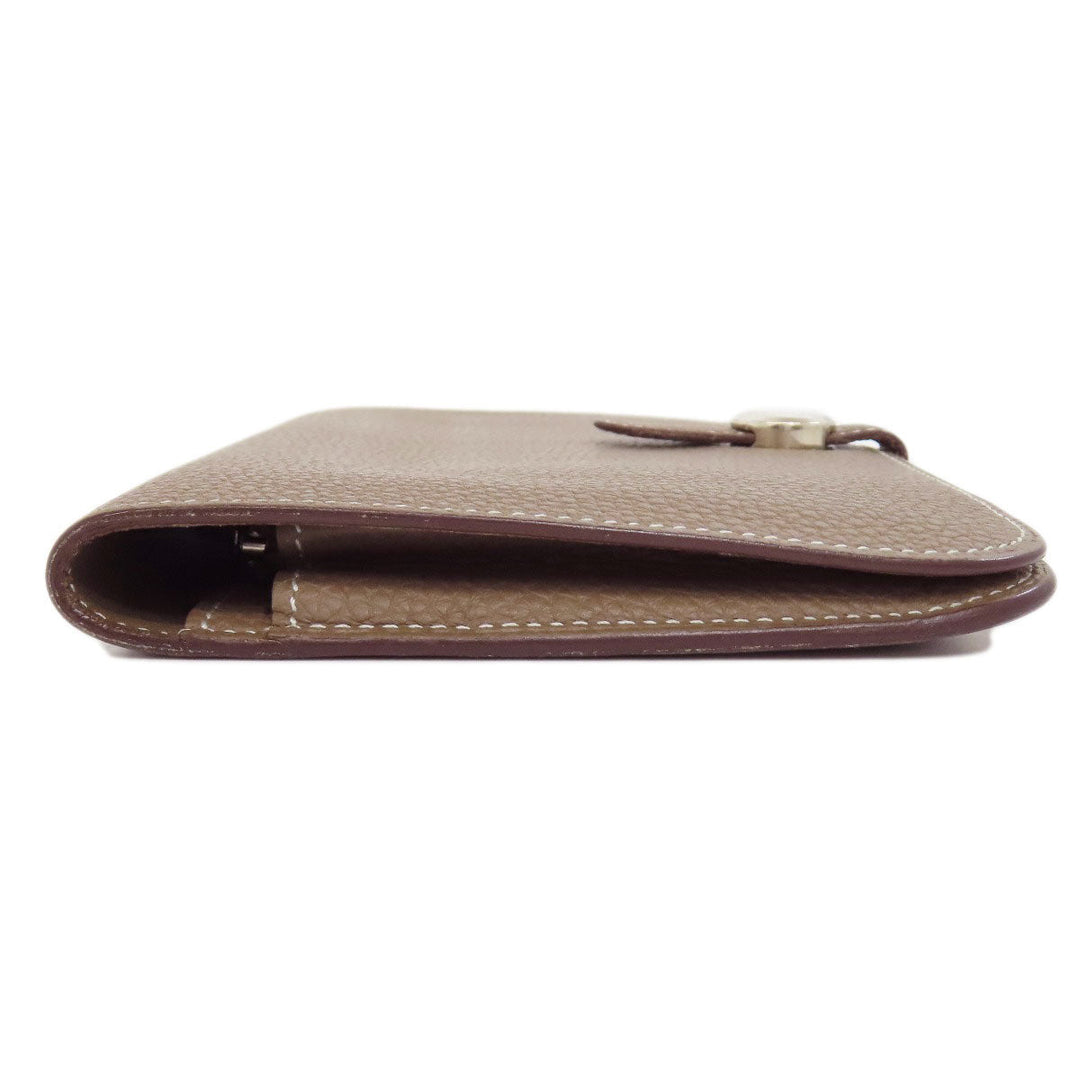 HERMES Long Wallet Purse Togo beige Dogon GM Etop Silver Metal Women Used Authentic