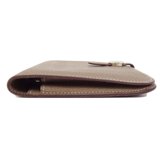 HERMES Long Wallet Purse Togo beige Dogon GM Etop Silver Metal Women Used Authentic