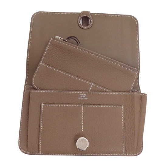 HERMES Long Wallet Purse Togo beige Dogon GM Etop Silver Metal Women Used Authentic