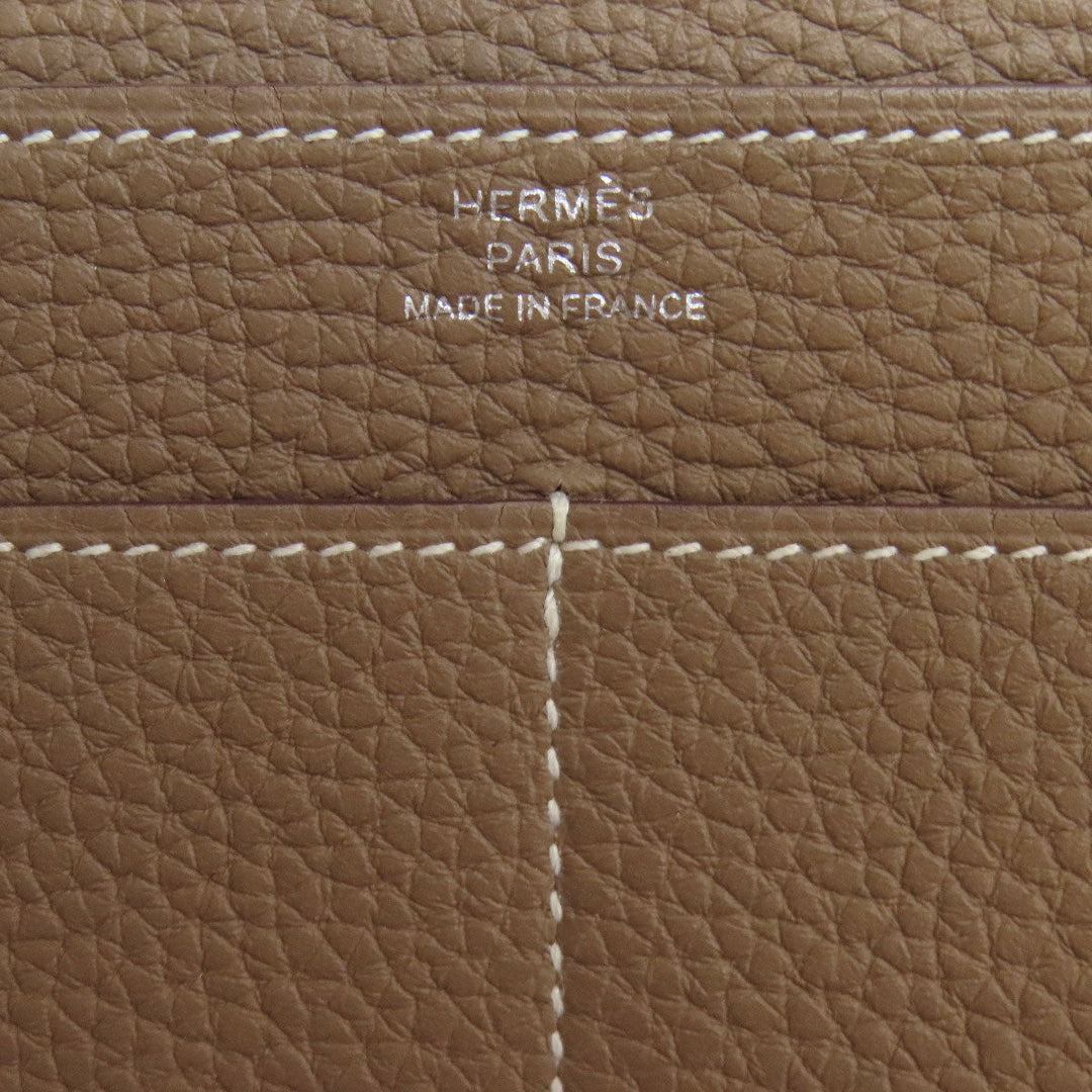 HERMES Long Wallet Purse Togo beige Dogon GM Etop Silver Metal Women Used Authentic