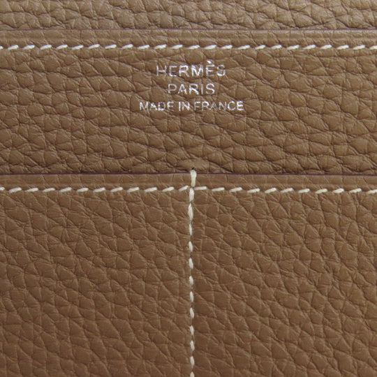 HERMES Long Wallet Purse Togo beige Dogon GM Etop Silver Metal Women Used Authentic