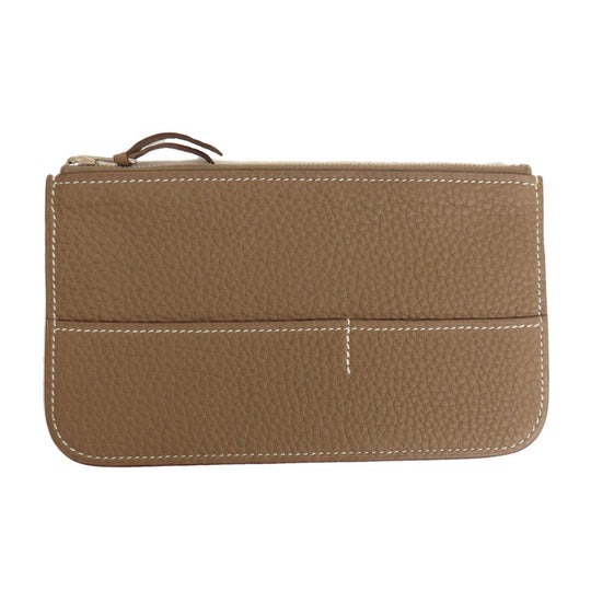 HERMES Long Wallet Purse Togo beige Dogon GM Etop Silver Metal Women Used Authentic