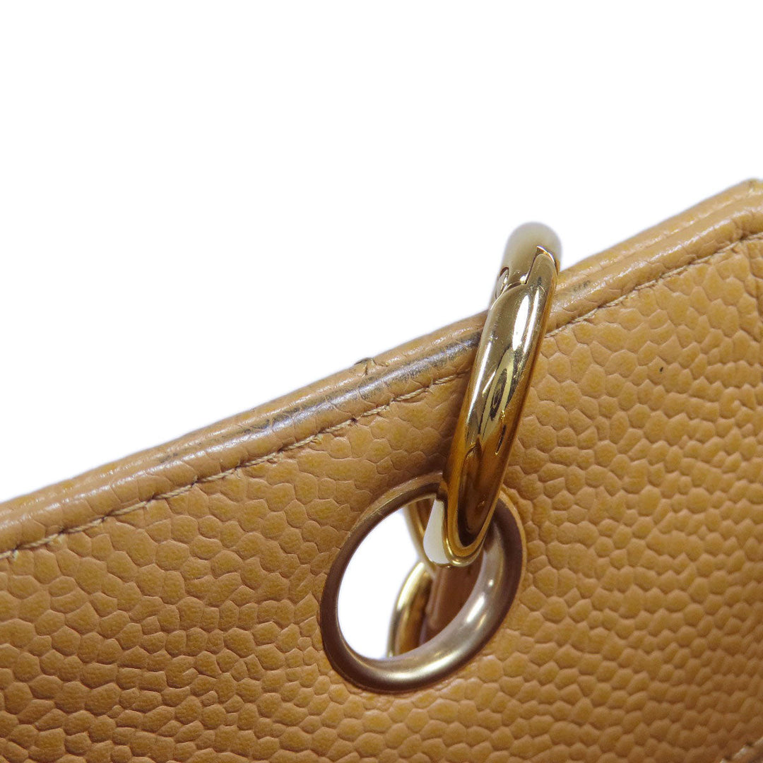 CHANEL Tote Bag Caviar skin beige COCO Mark Chain Bag Gold Metal Women Used Authentic