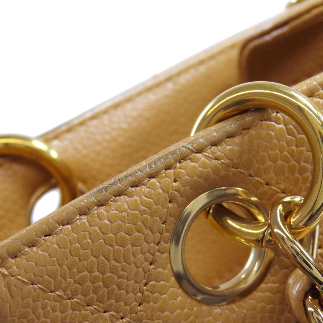 CHANEL Tote Bag Caviar skin beige COCO Mark Chain Bag Gold Metal Women Used Authentic